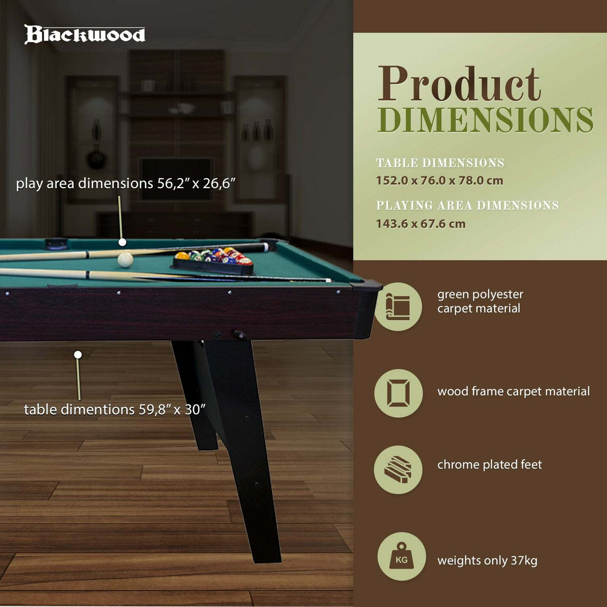 Blackwood Tavolo da biliardo Junior 5' - pieghevole