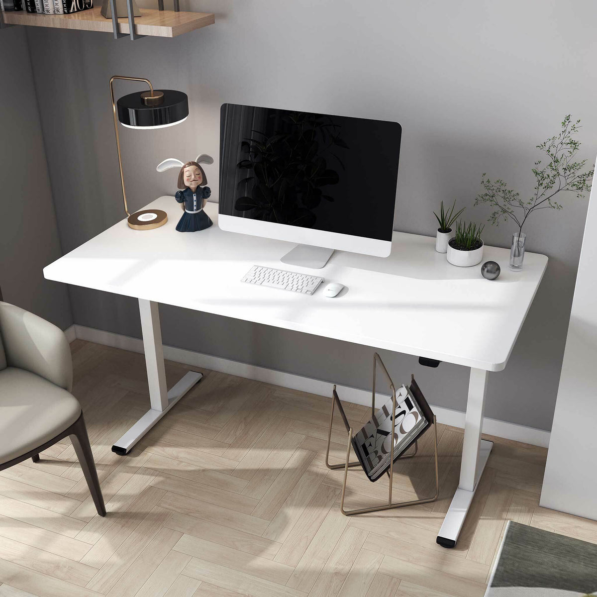 Lykke Elektrisk hæve-sænke-bord M100, hvid, 140 x 70 cm