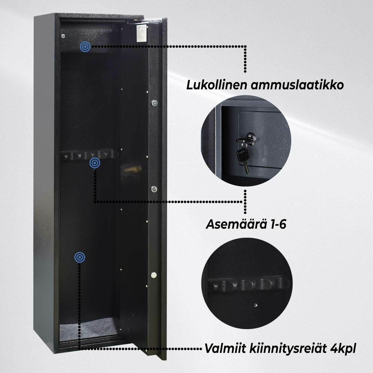 Trekker Asekaappi 6 aseelle AS600, musta