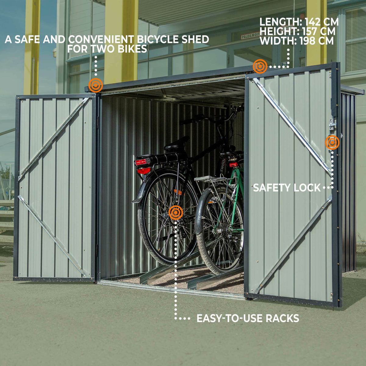 Fornorth Caseta para dos bicicletas 142x198x157cm, gris oscuro