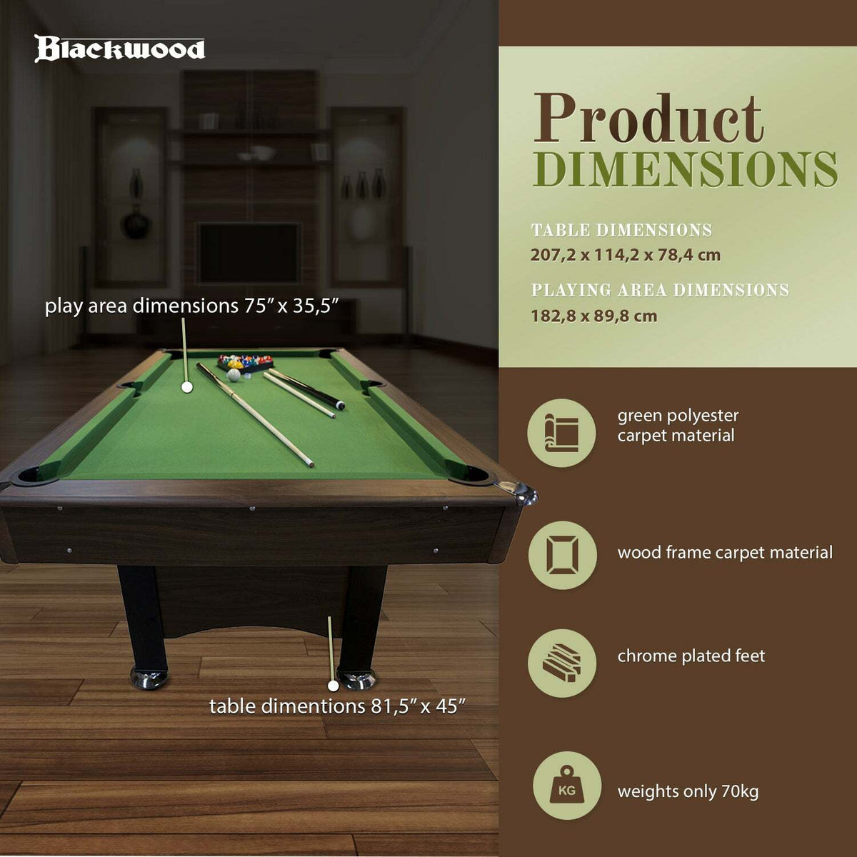 Blackwood Mesa de billar Basic 6'