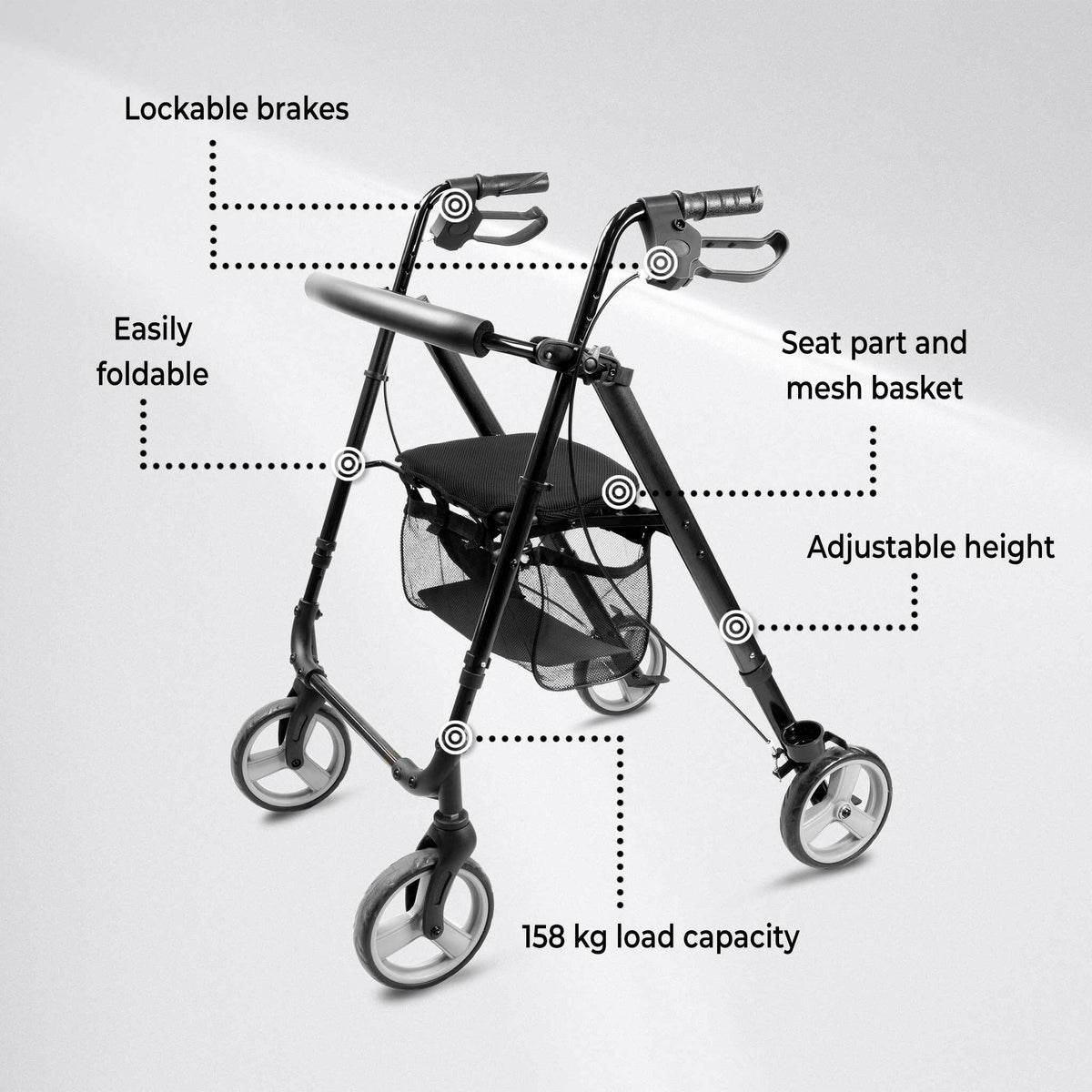 Rollator Arvo, light, Schwarz