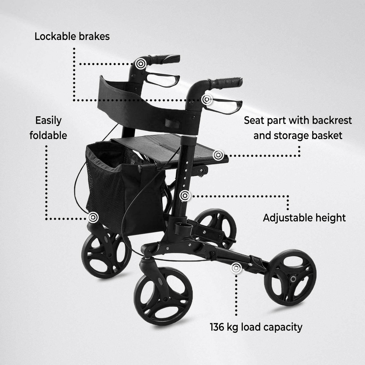 Rollator Arvo, Deluxe, Schwarz