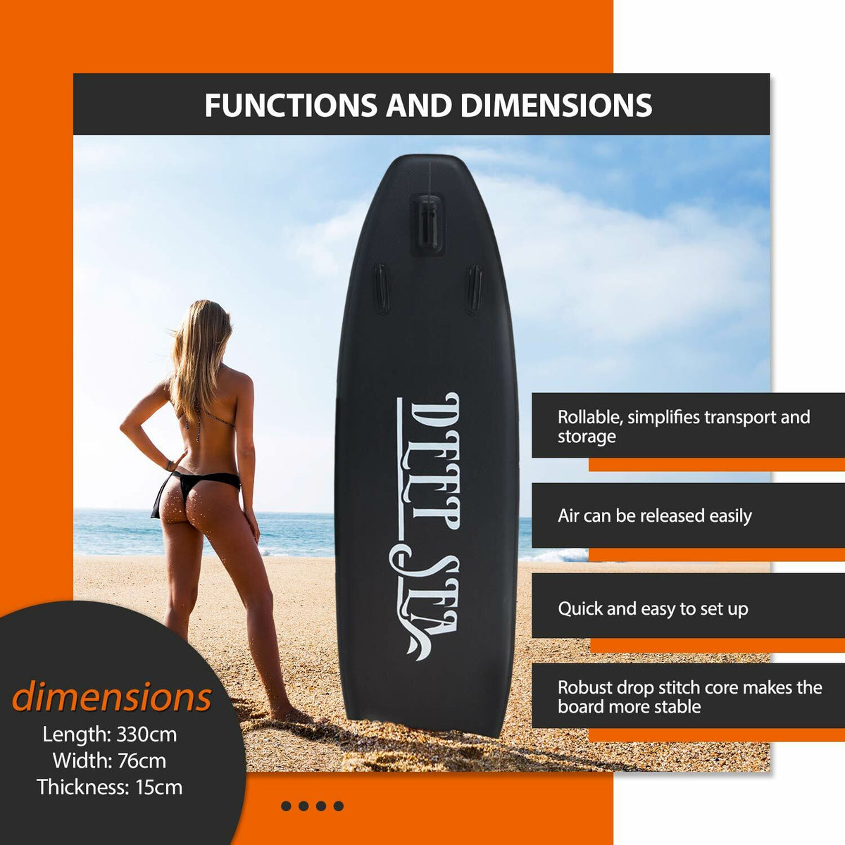 Deep Sea SUP Board Set XXL (330cm), black