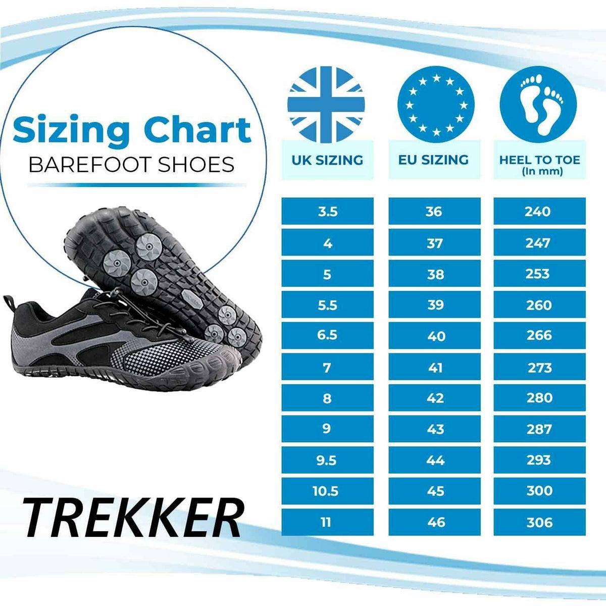 Trekker Scarpe barefoot, misure 36-45