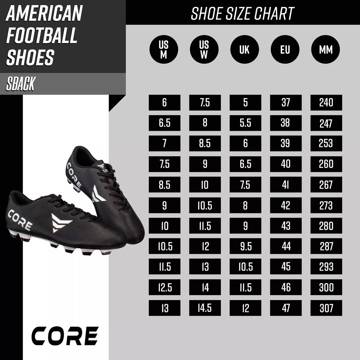 Core Botas de fútbol americano Sback