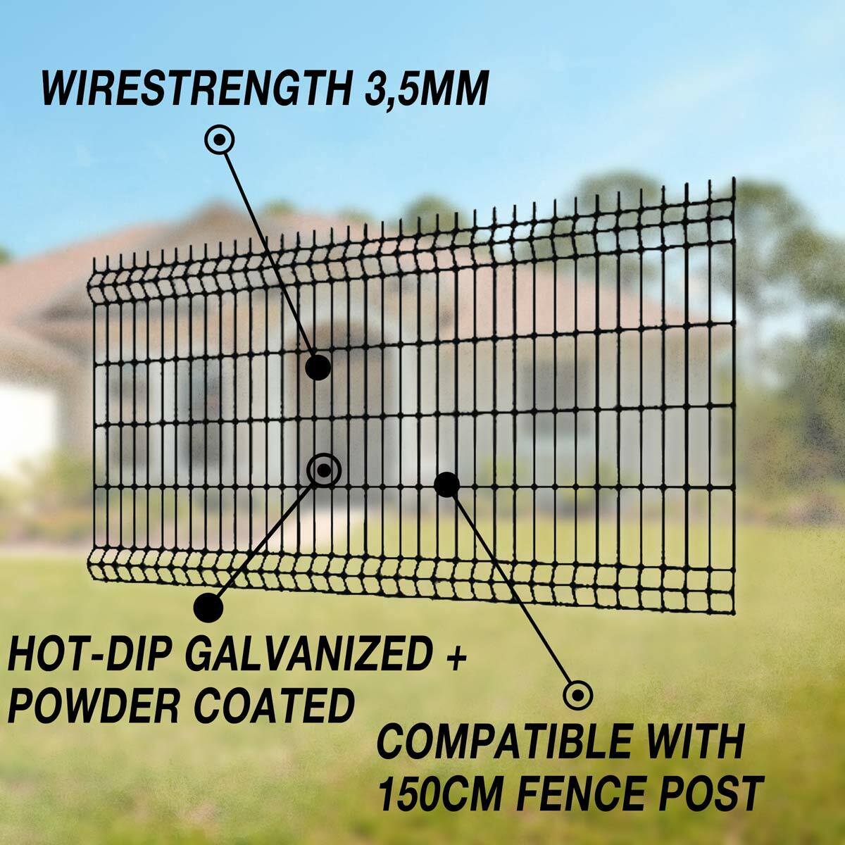Fornorth Fence panel 1030x2500mm, wirestrength 3.5mm, black