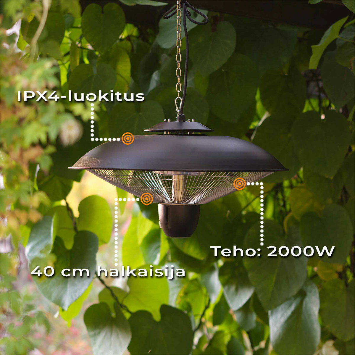 Fornorth Terassilämmitin kattoon 2000W etäohjaus, musta