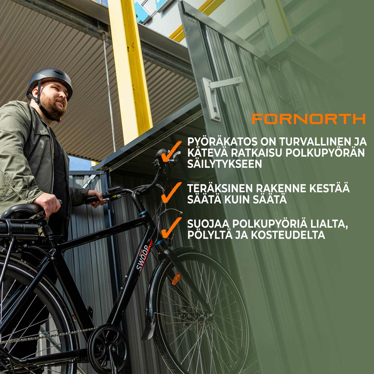 Fornorth Pyöräkatos kahdelle pyörälle 142x198x157cm, tummanharmaa