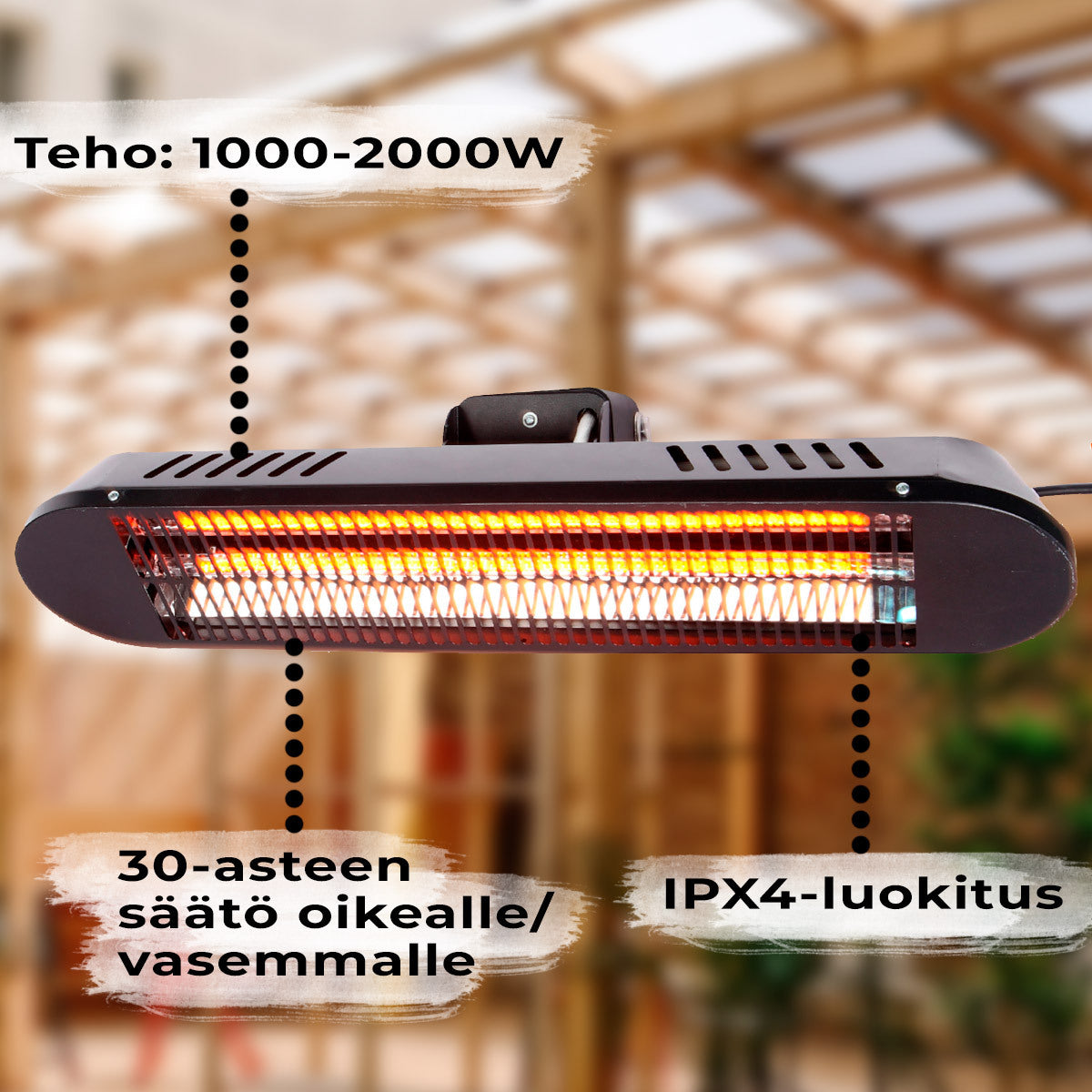 Fornorth Terassilämmitin seinään Premium 2000W etäohjaus, musta