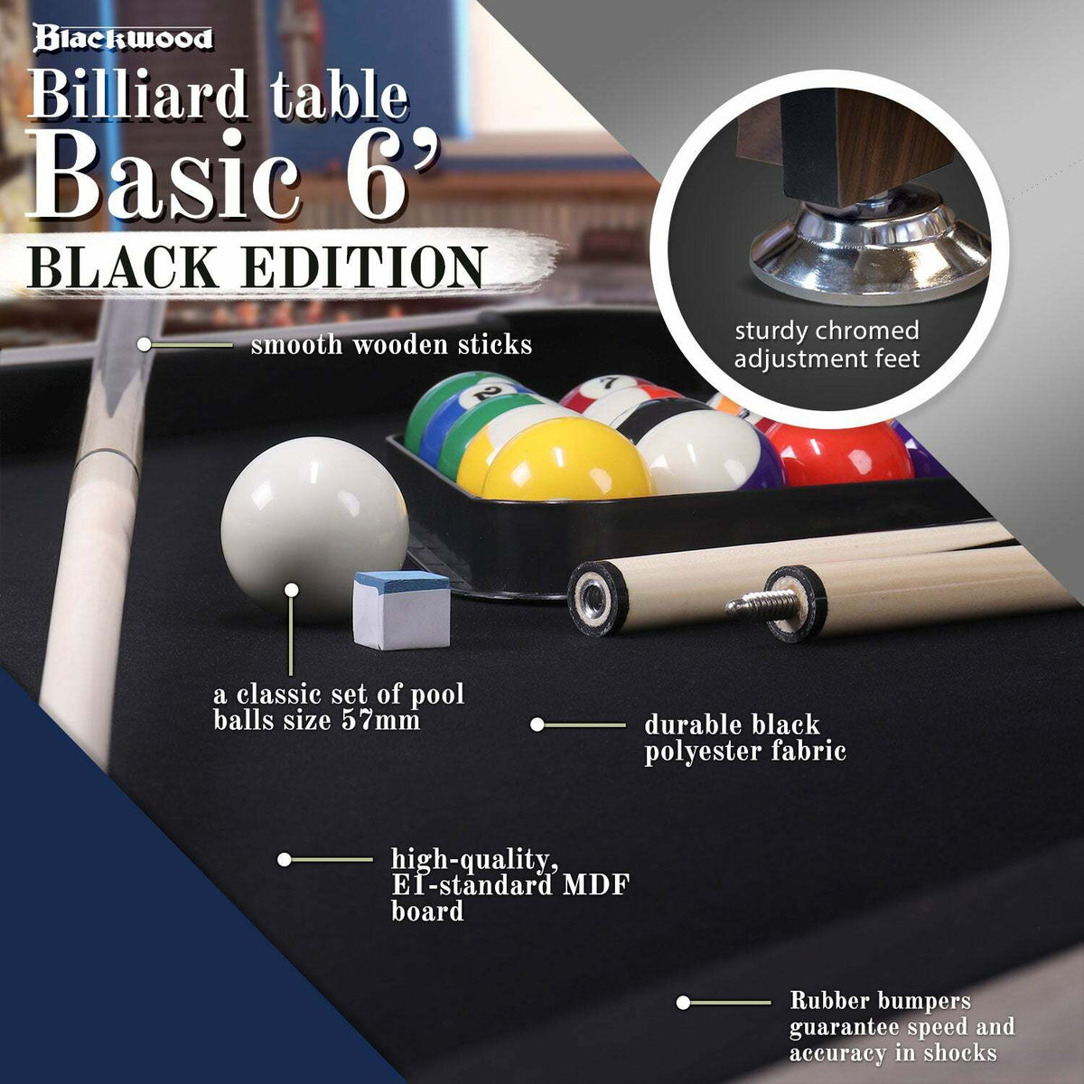 Blackwood Mesa de Billar, Basic 6' Black