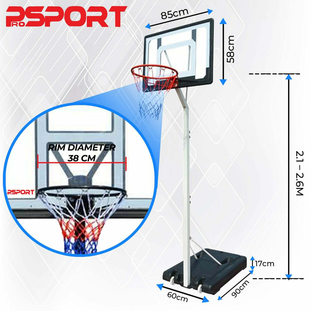 ProSport Canasta de baloncesto Junior 2,1-2,6m