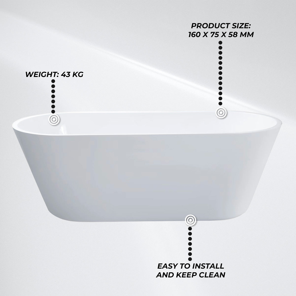 Lykke Vasca da Bagno Polar Deluxe 1600x750x580mm, Bianco