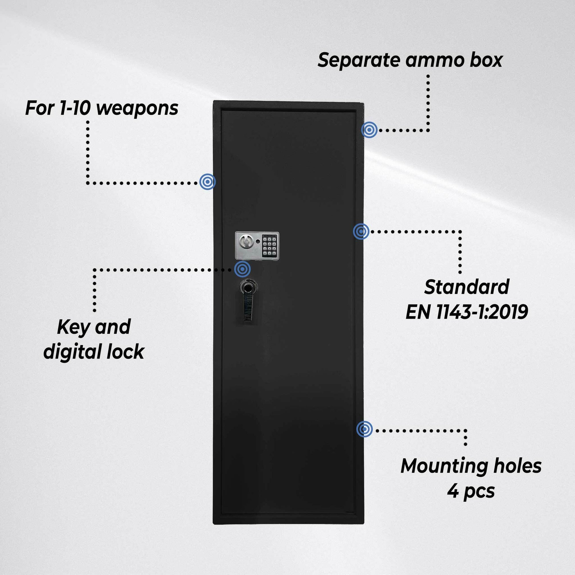 Trekker Gun cabinet for 10 guns AS1000 V2, With Digital Lock, Black
