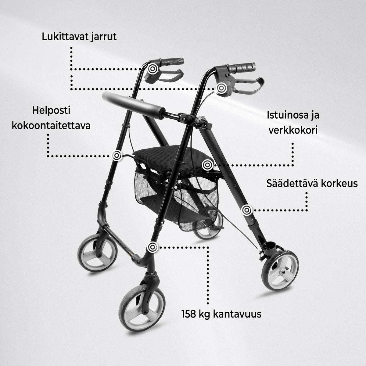 Arvo Rollaattori Kevyt, musta