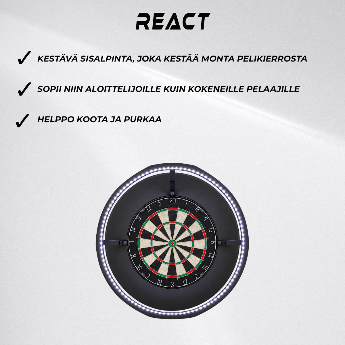 
              React Darts-taulu + Taustarengas + Valo