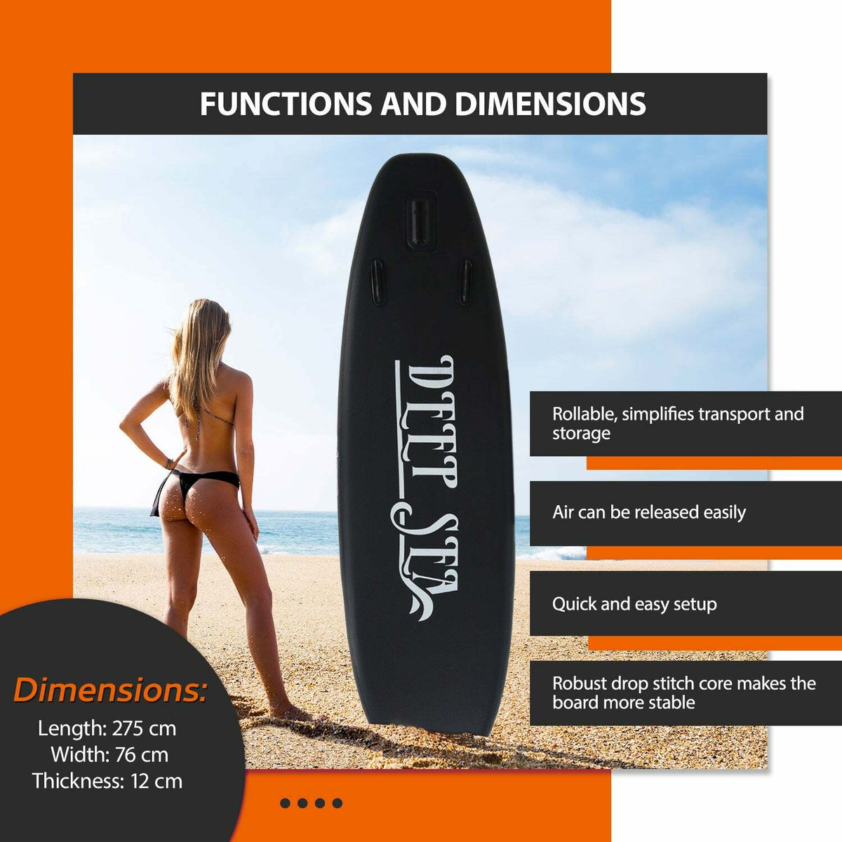 
              Deep Sea SUP Board Set Standard (275cm), nero