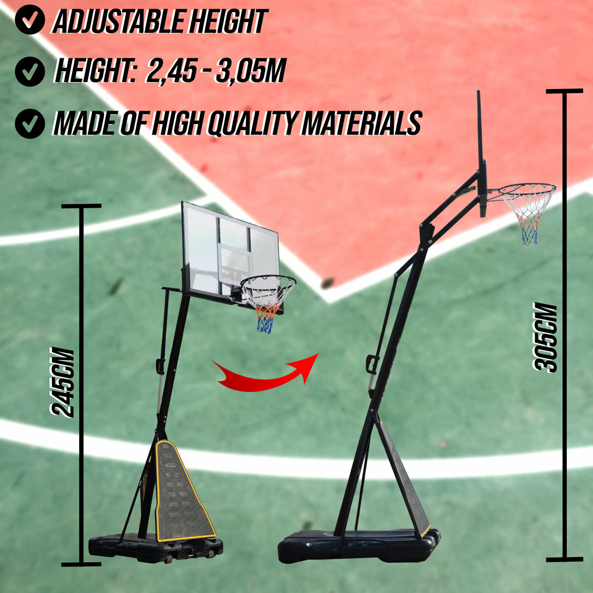 
              Canestro basket ProSport 2,45-3,05 m