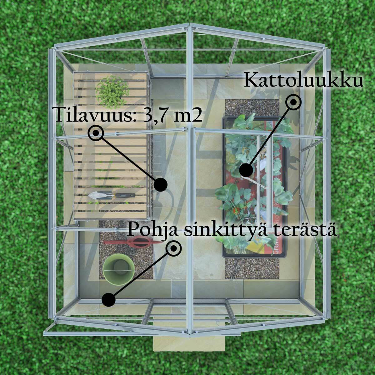 
              Lykke Kasvihuone hopea 3,7 m2