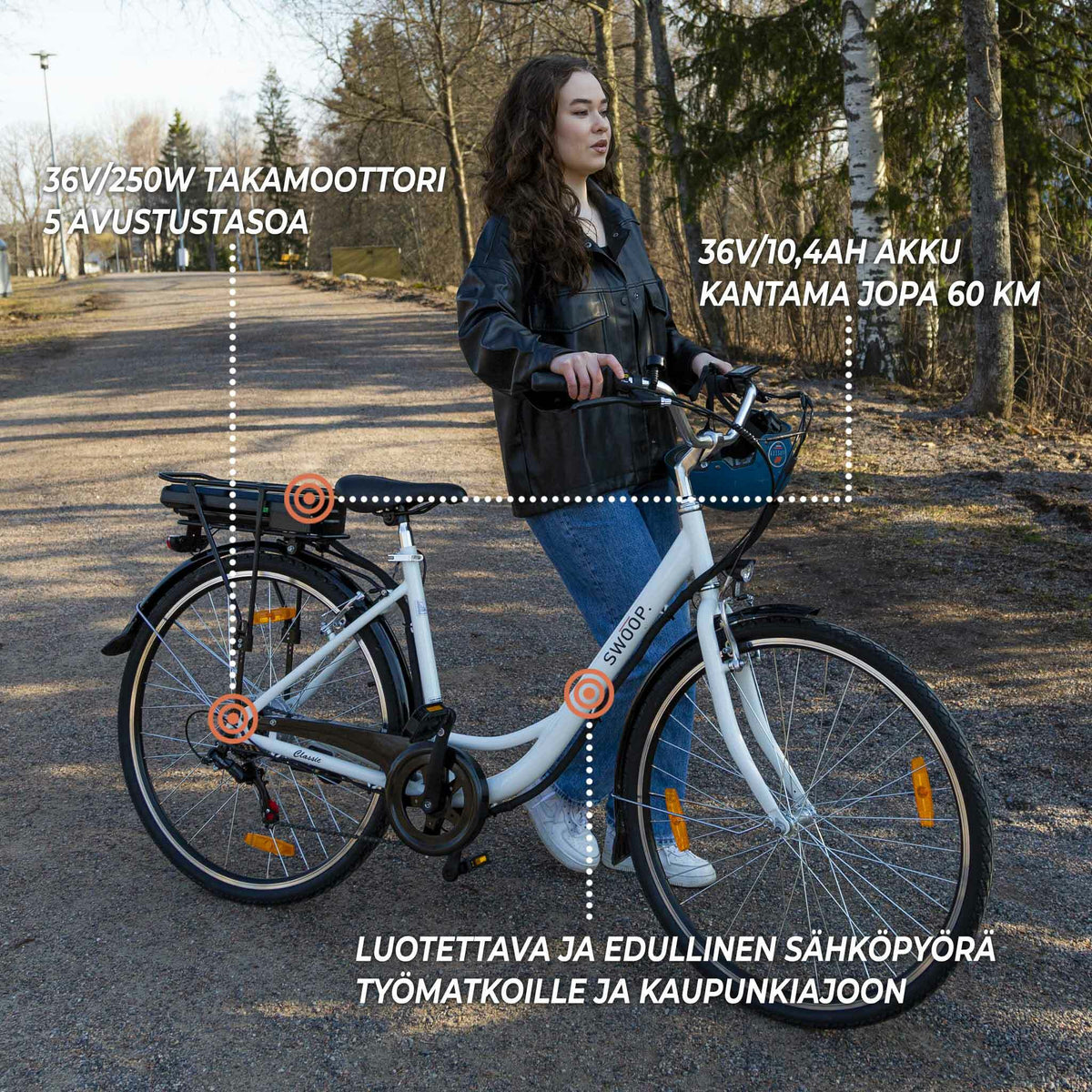 
              Swoop Sähköpyörä Classic, naisten 28&quot; valkoinen