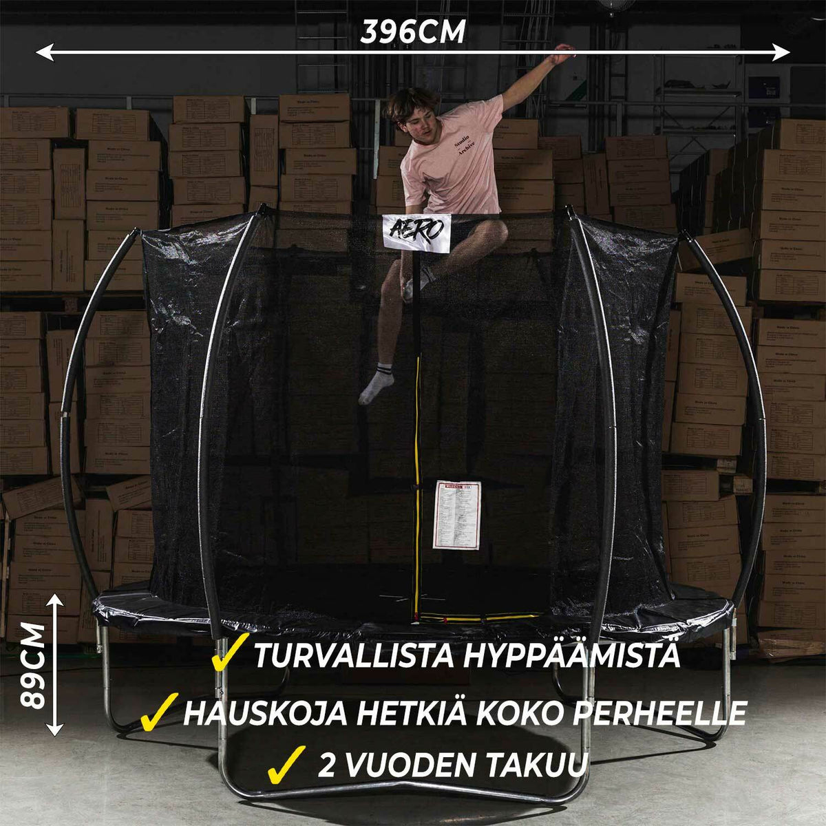 
              React Aero trampoliini 3,96m turvaverkolla
