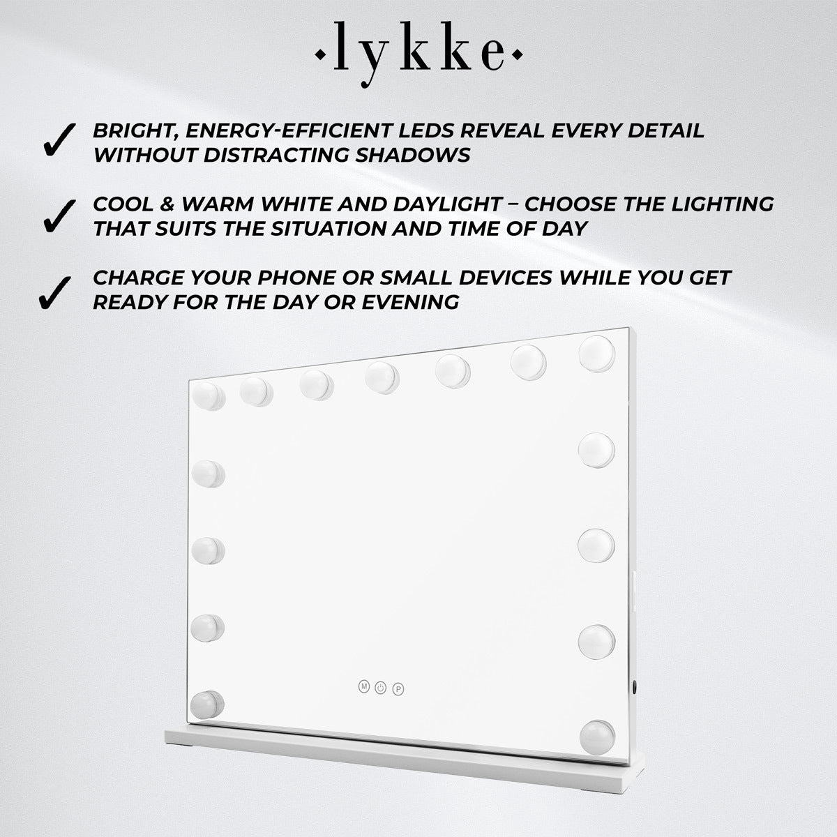 Lykke Makeup Spejl med Lys Hollywood 56x12x46cm