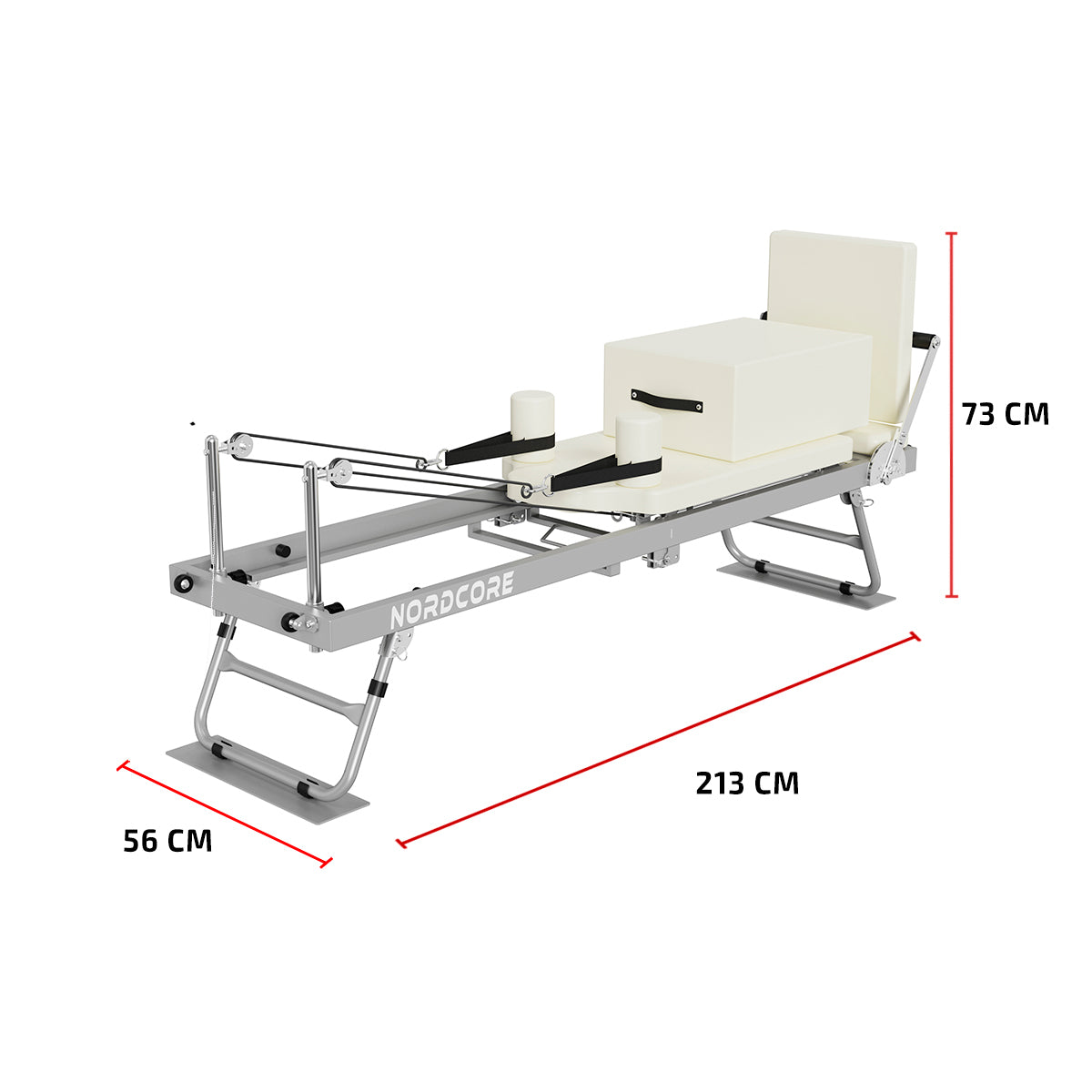 
              Nordcore Pilates Reformer-maskine, sammenklappelig, hvid