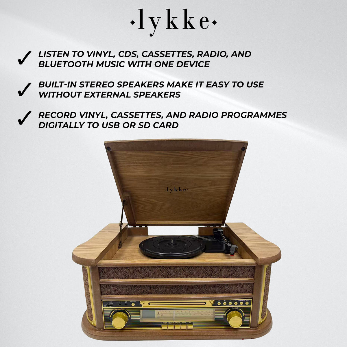 
              Lykke Plattenspieler Schallplattenspieler Retro AM/FM Bluetooth