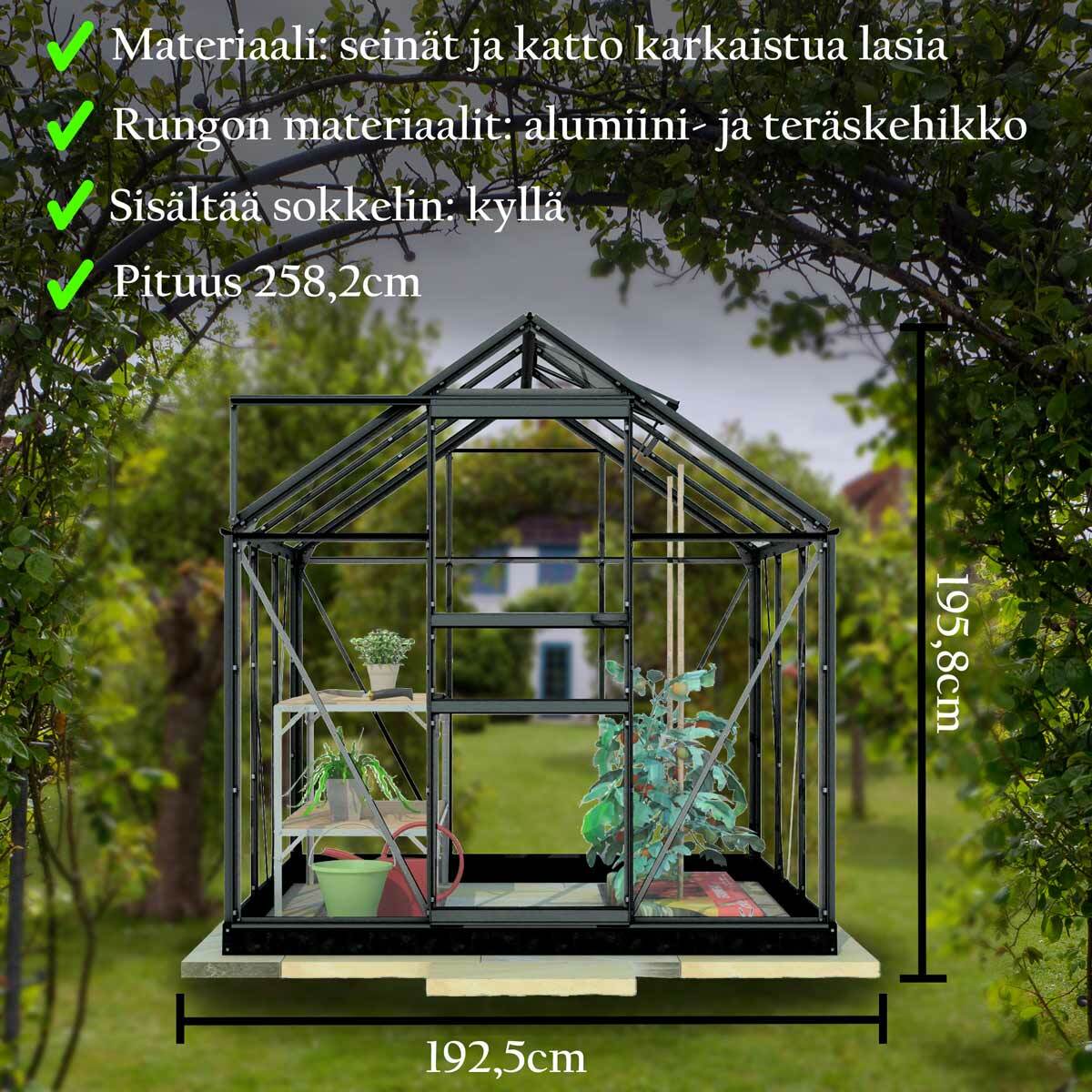 
              Lykke Kasvihuone Glass 5m2, musta