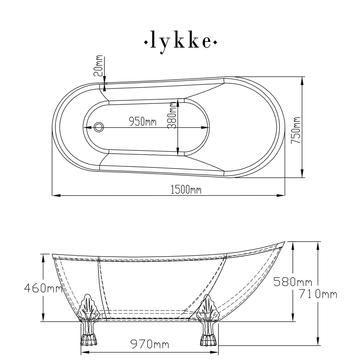 
              Lykke Bañera con Patas Nordic Deluxe 1500x750x710mm, Blanco