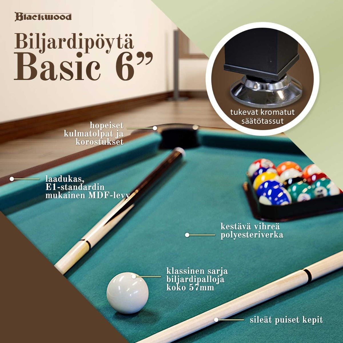 
              Biljardipöytä Blackwood Basic 6&#39;