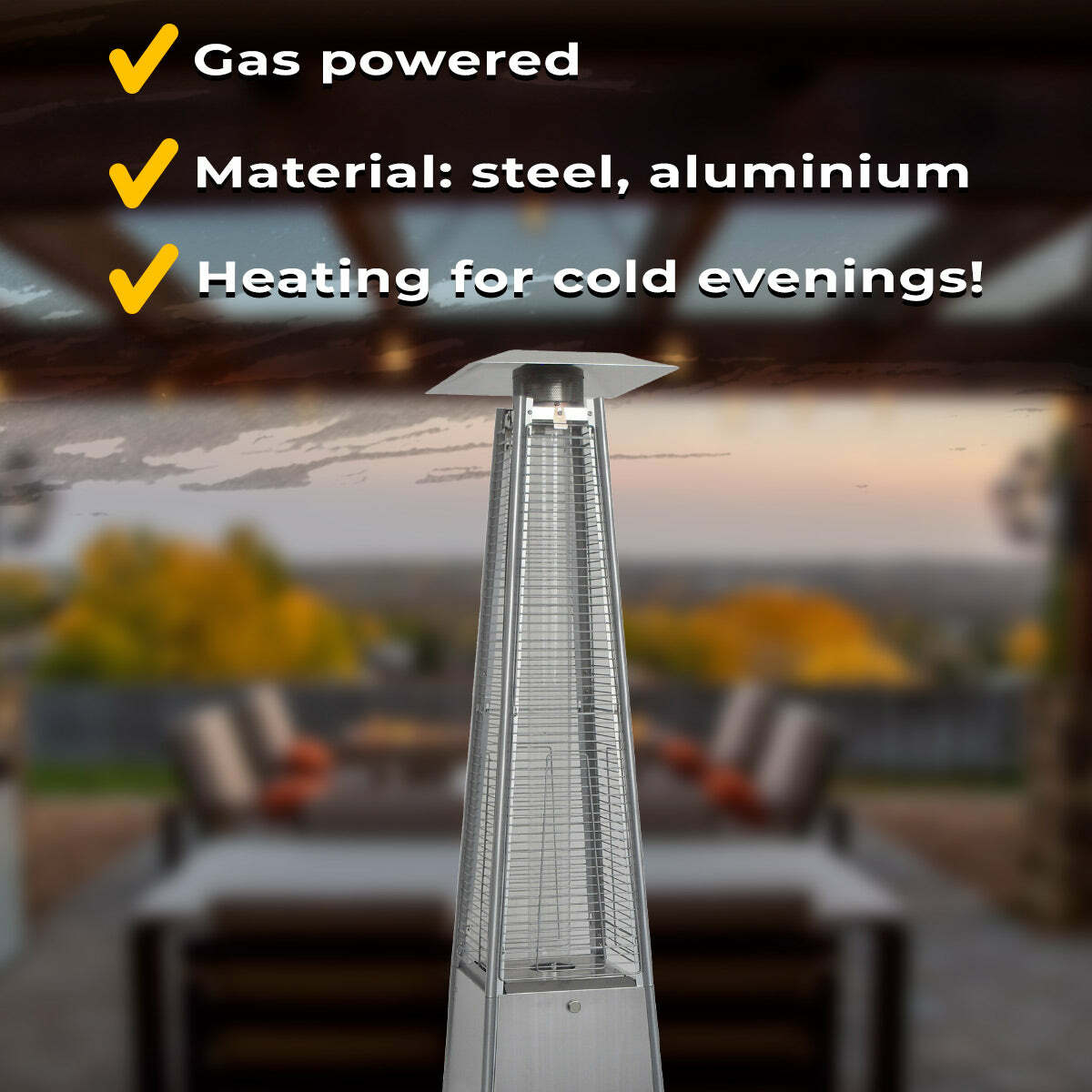 
              Fornorth Heizstrahler Pyramid 13kW gasbetrieben, edelstahl