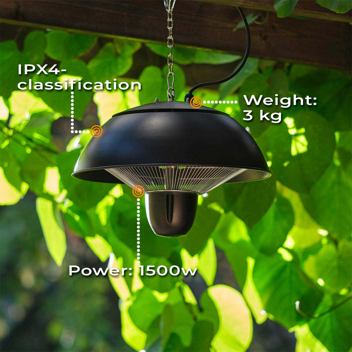 
              Fornorth Terrasverwarmer Ceiling Heater Original 1500W afstandsbediening, zwart