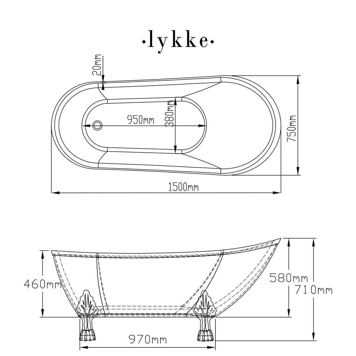 
              Lykke Vasca da Bagno con Piedini Nordic Deluxe 1500x750x710mm, Bianco