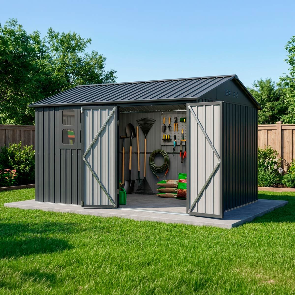 
              Fornorth Redskabsskur med Vindue 313x260x205cm, Antracit