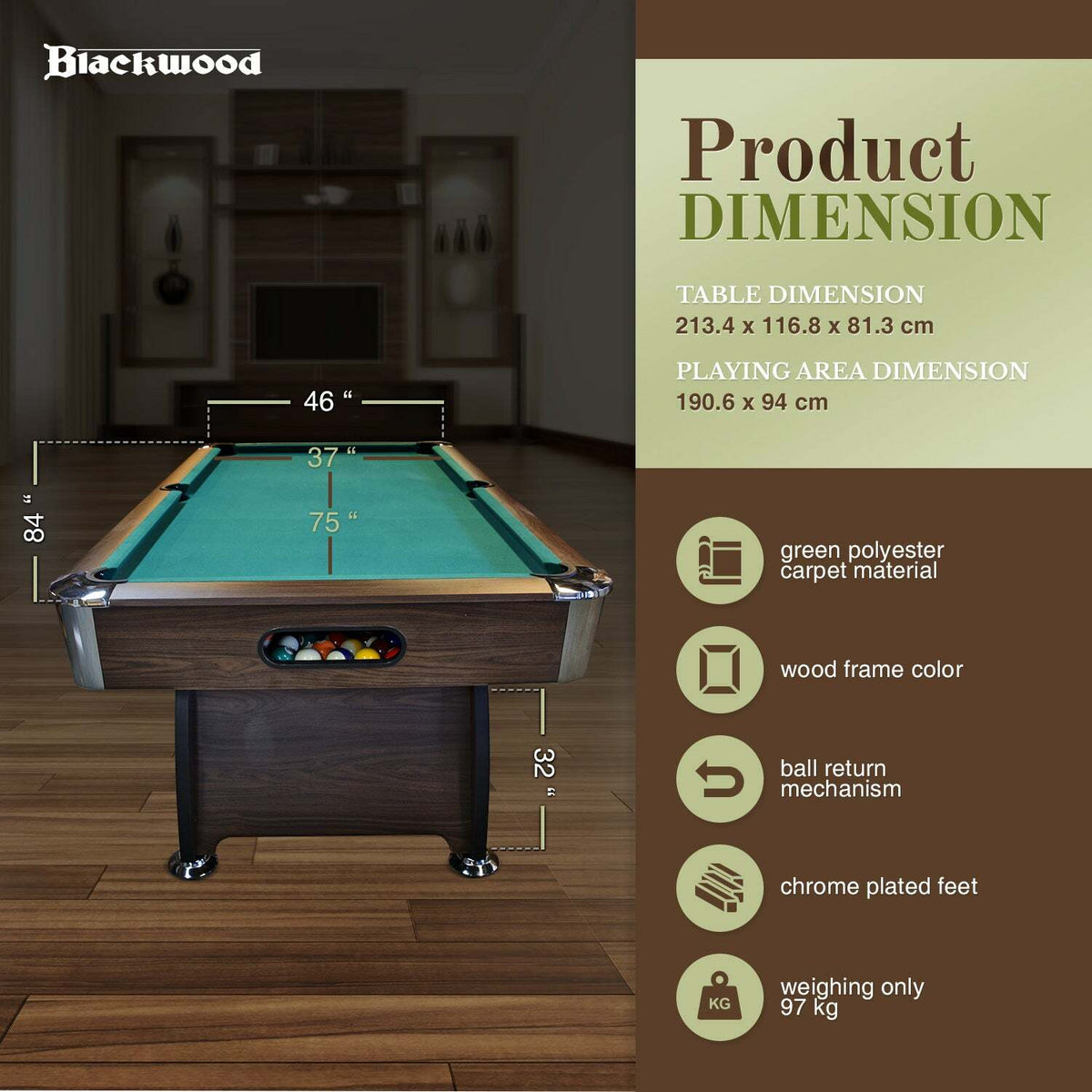 
              Blackwood Pooltafel Official 7&#39;
