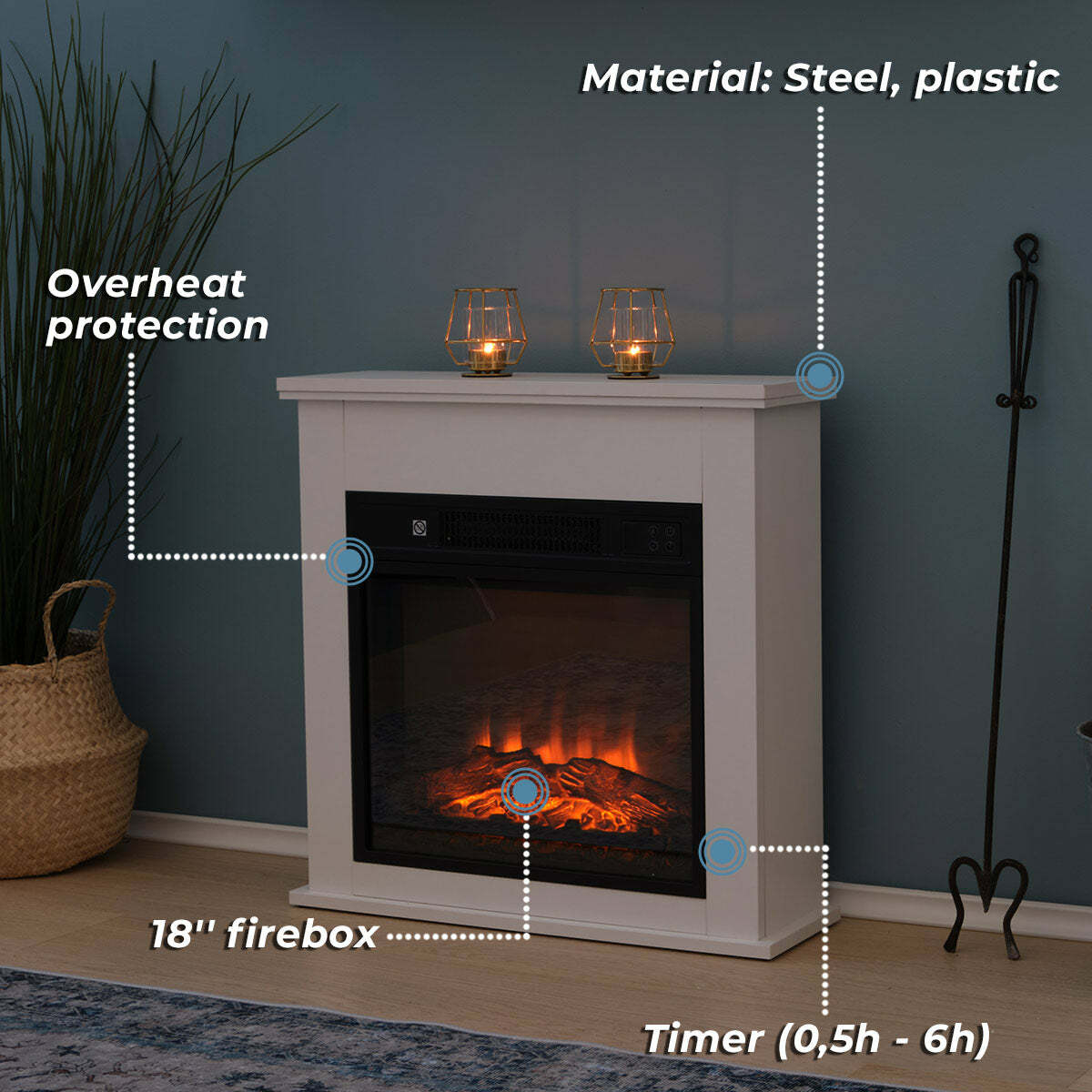 
              Lykke Chimenea eléctrica S, 2000W, blanca