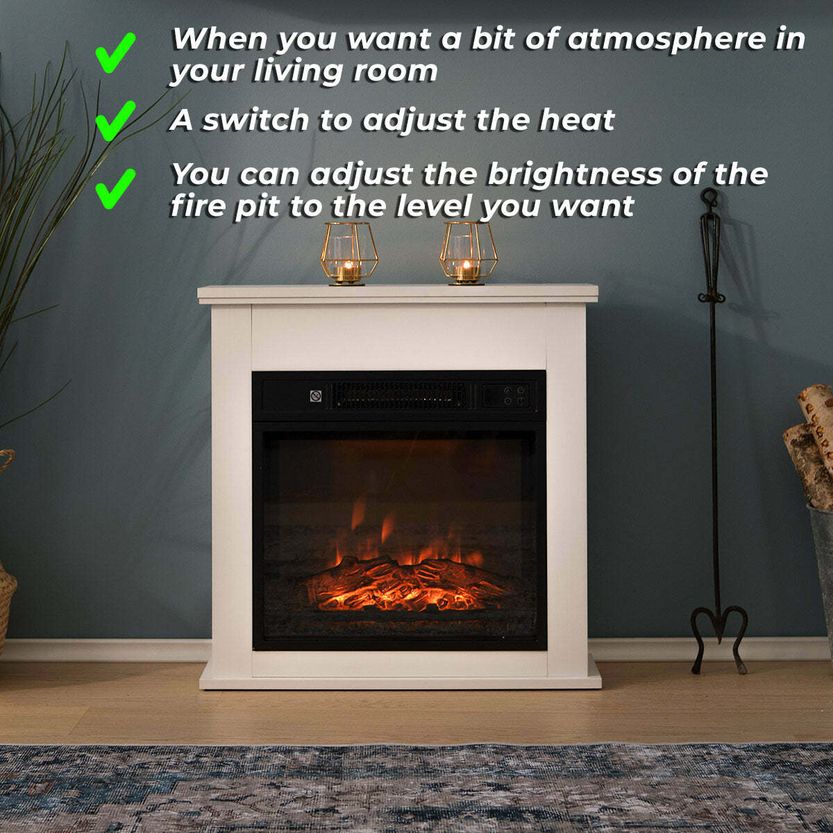 
              Lykke Chimenea eléctrica S, 2000W, blanca