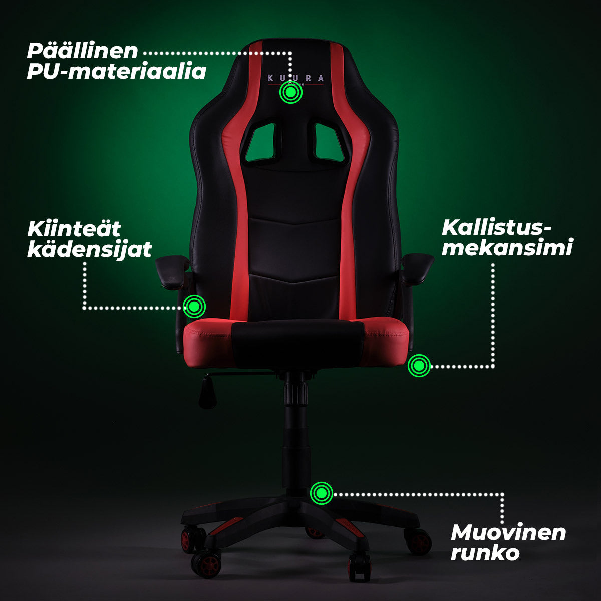 
              Kuura Gaming pelituoli Gamer, musta-punainen
