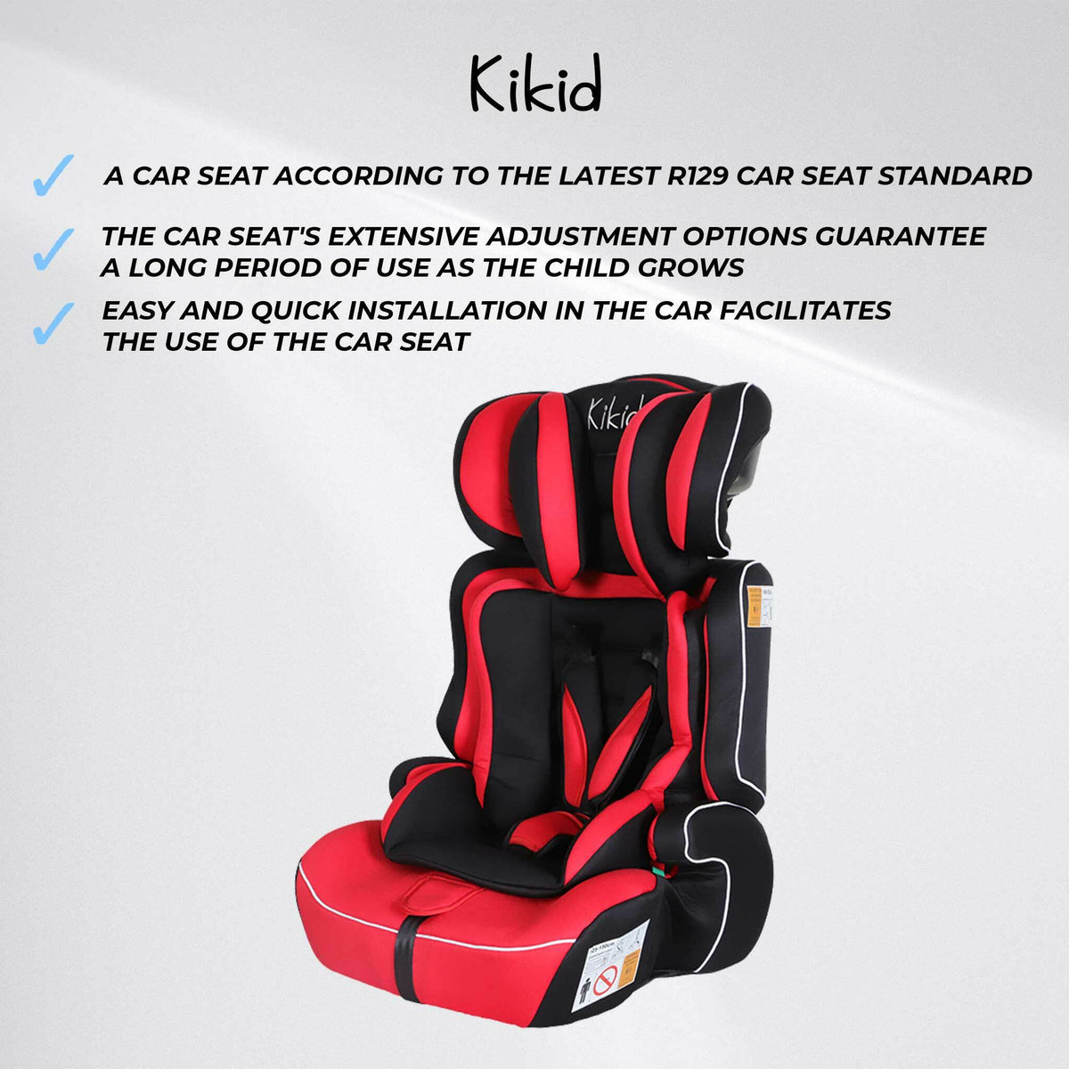 
              Kikid Siège Auto Basic 76-150cm R129, noir rouge