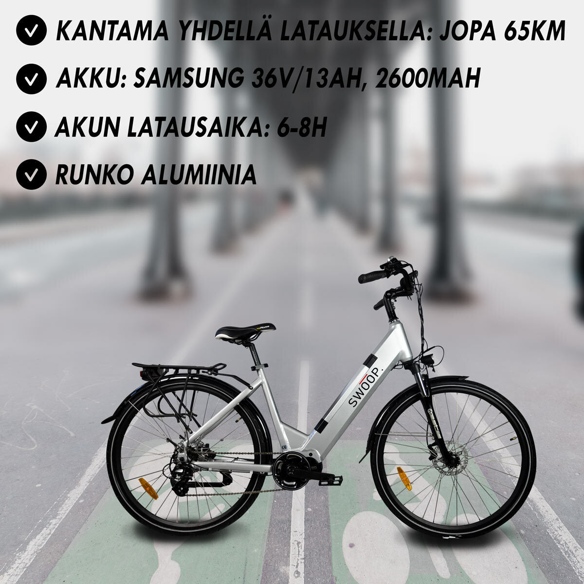 
              Swoop sähköpyörä Hybrid, naisten 28&quot;