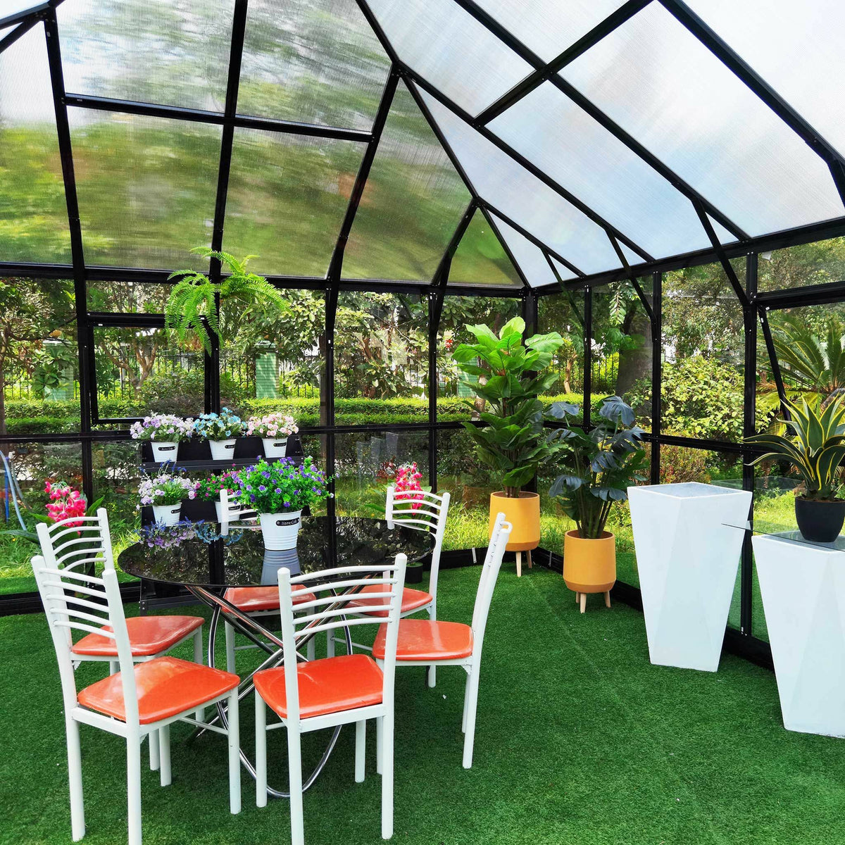 
              Metalcraft Serre de jardin Gazebo Premium, 19m², verre de sécurité 4mm, feuille de nid d&#39;abeille, noir