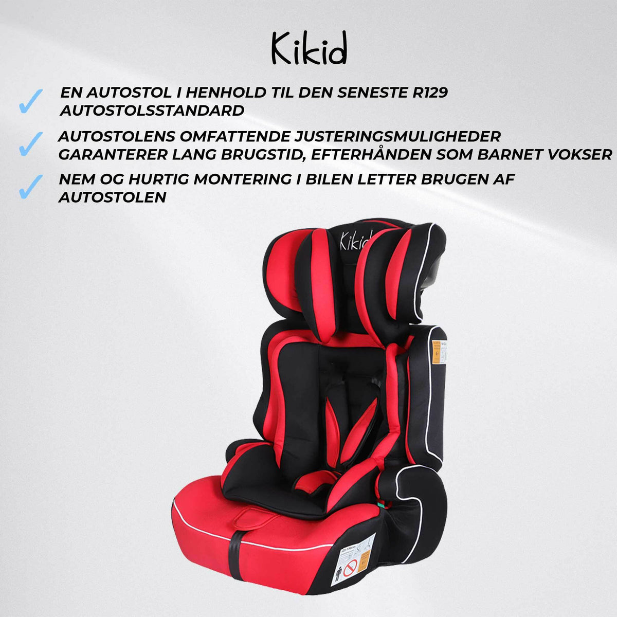 
              Kikid Siège Auto Basic 76-150cm R129, noir rouge