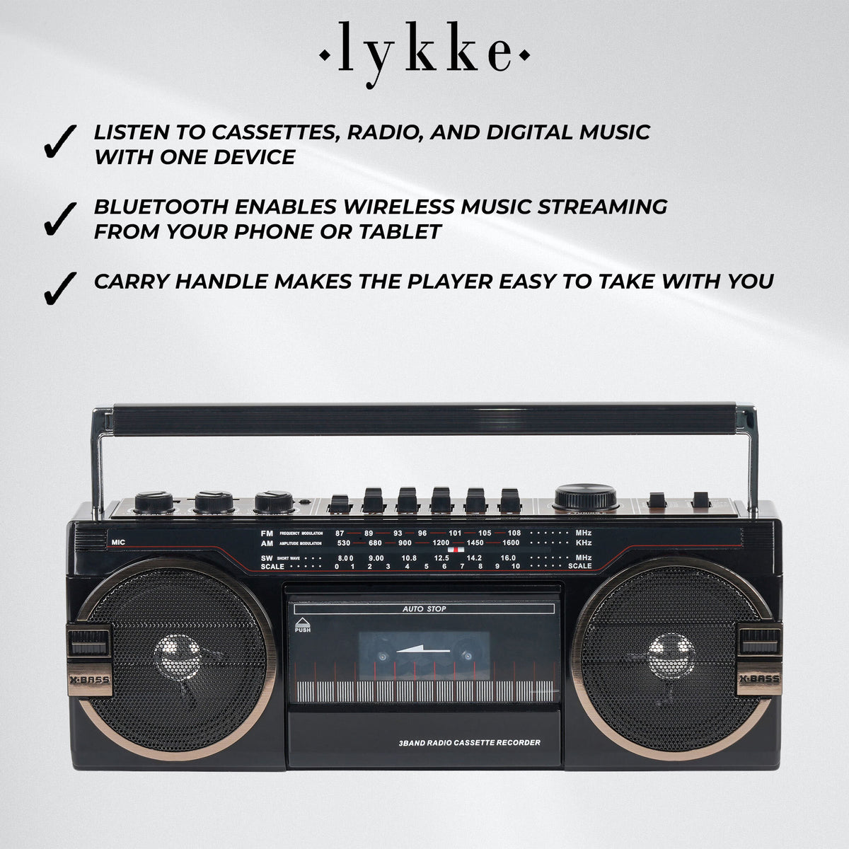 
              Lykke Kassetteafspiller Retro Bluetooth