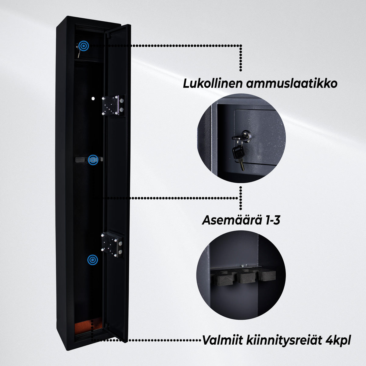 Trekker Asekaappi 3 aseelle AS300, musta