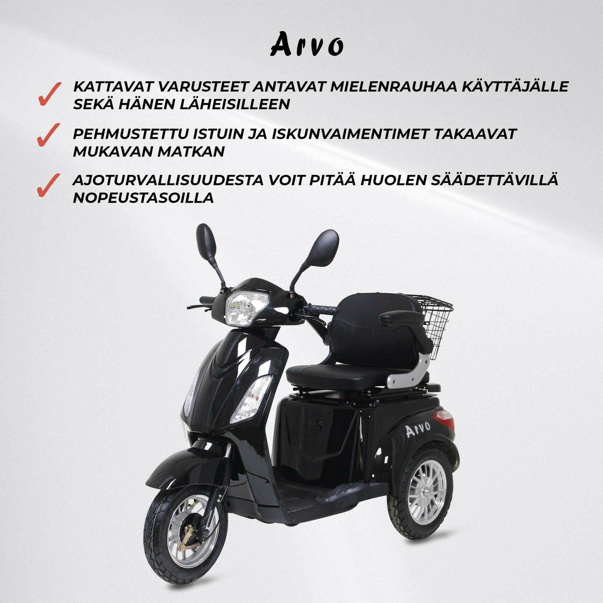 
              Arvo Senioriskootteri P300 Musta