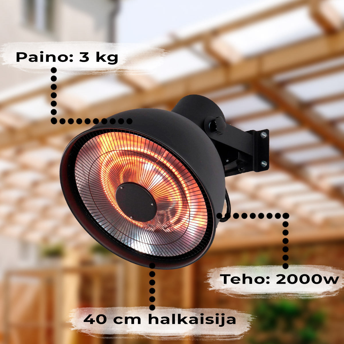 
              Fornorth Terassilämmitin seinään Deluxe 2000W, musta