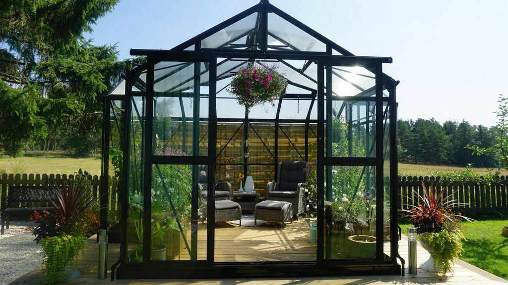 
              Metalcraft Serre de jardin modèle T, 12,8m², verre de sécurité 4mm, noir