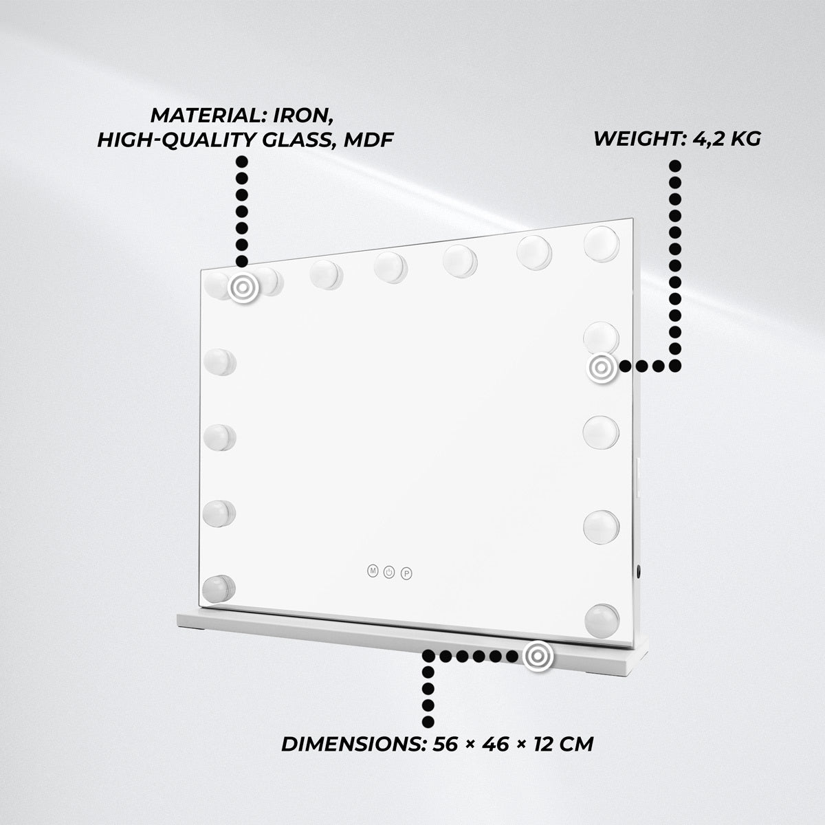 
              Lykke Espejo de Tocador con Luz Hollywood 56x12x46cm