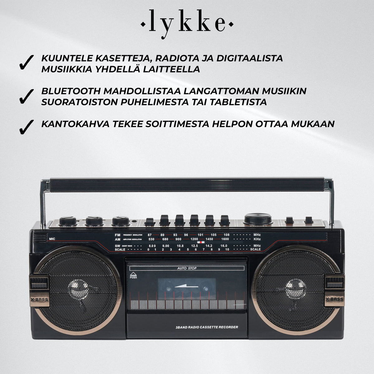 
              Lykke Kasettisoitin Retro Bluetooth
